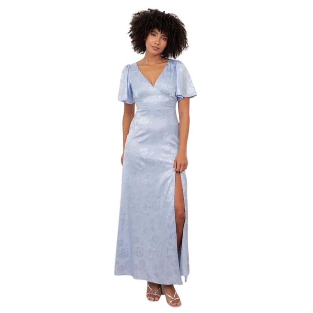 Maya Deluxe Womens/Ladies Floral Satin Maxi Dress / Pastel Blue